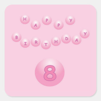 Pegatina Cuadrada Globos Feliz Cumpleaños Rosados Edad 8