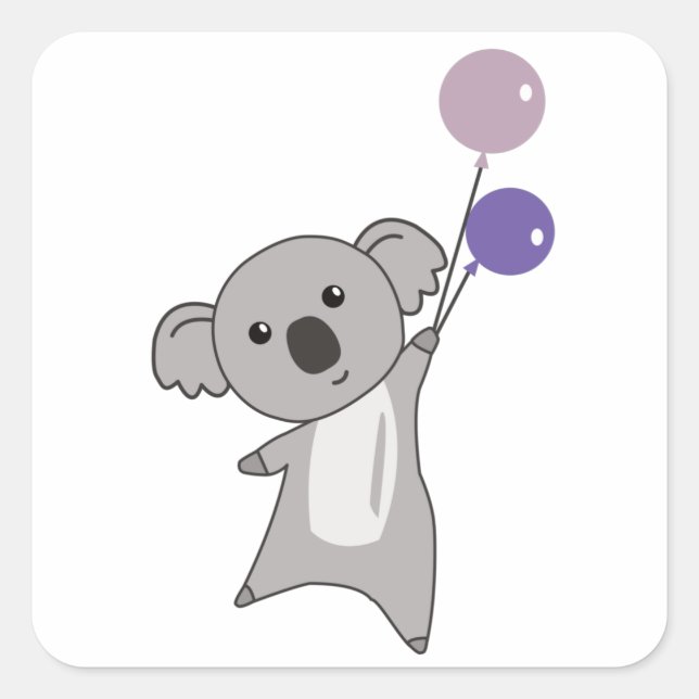 Pegatina Cuadrada Globos morados de Koala dividen a los niños (Anverso)