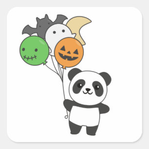 Pegatina Cuadrada Globos Panda Halloween Para Niños Cute Pandas