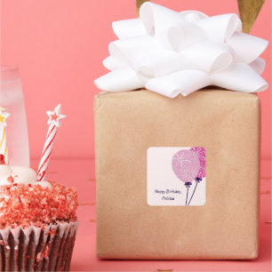 Pegatina Cuadrada Globos rosados simples modernos Feliz cumpleaños