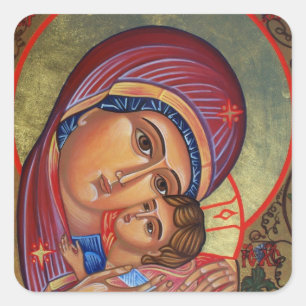 Pegatina Cuadrada Gloria a Jesús y María