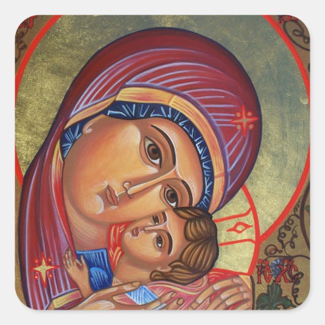 Pegatina Cuadrada Gloria a Jesús y María (Anverso)