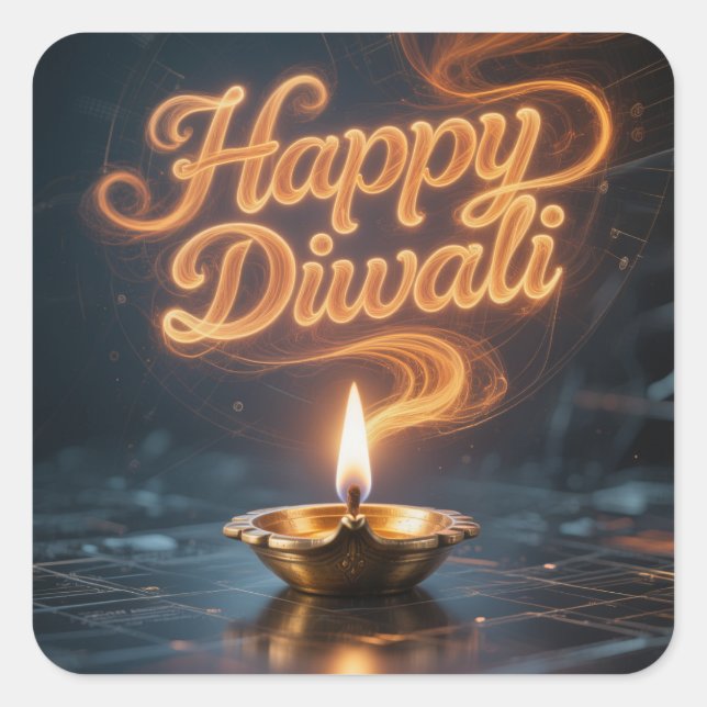 Pegatina Cuadrada Glowing Happy Diwali Diya Sticker Design (Anverso)