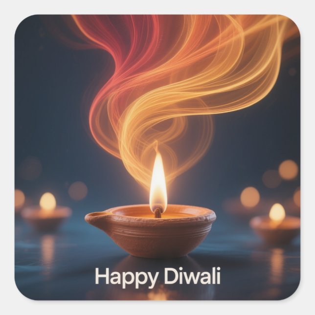 Pegatina Cuadrada Glowing Happy Diwali Diya Sticker Design (Anverso)