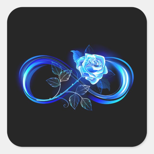 Pegatina Cuadrada Glowing infinity with blue rose (Anverso)