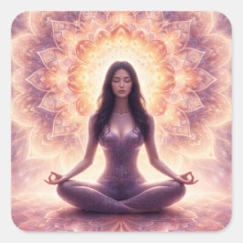 Pegatina Cuadrada Glowing Mandala Meditation Woman Custom Name      