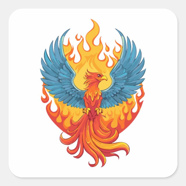 Pegatina Cuadrada Glowing mythological Fantasy Phoenix Bird (Anverso)