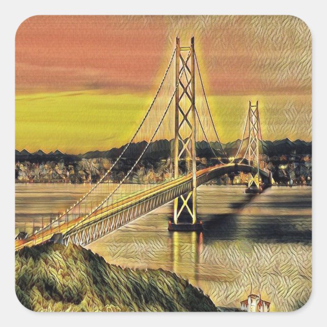 Pegatina Cuadrada Glowing suspension bridge (Anverso)