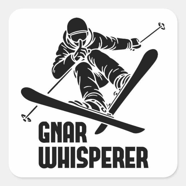Pegatina Cuadrada Gnar Whisperer Skiing (Anverso)