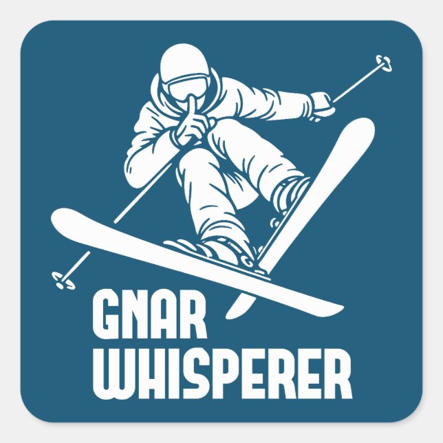 Pegatina Cuadrada Gnar Whisperer Skiing (Anverso)