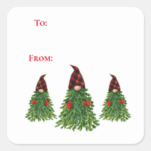 Pegatina Cuadrada Gnome Christmas Tree BuffalCheck To Y From