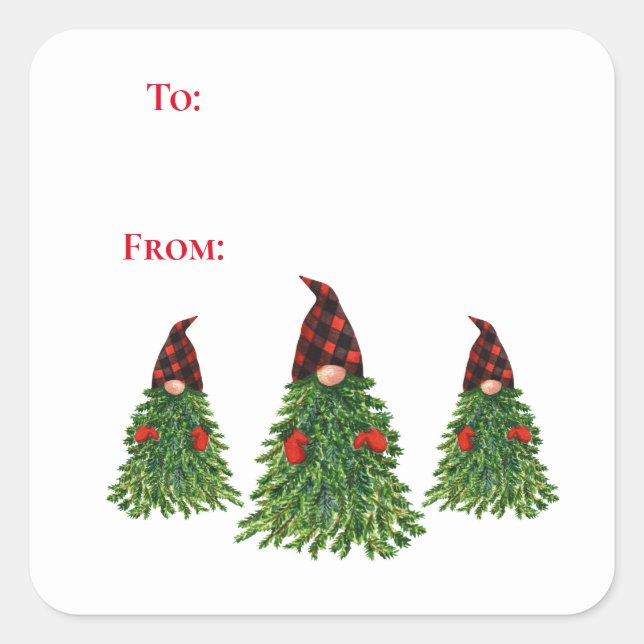 Pegatina Cuadrada Gnome Christmas Tree BuffalCheck To Y From (Anverso)