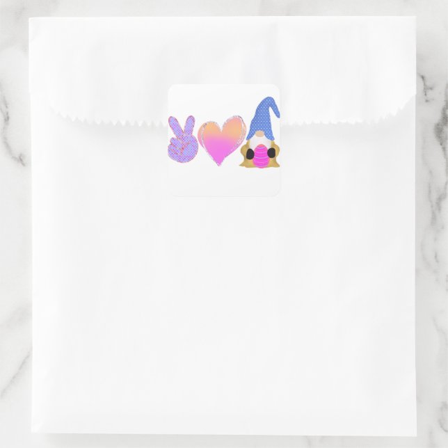 Pegatina Cuadrada Gnome de amor por la paz | Sublimación de Pastel d (Bolso)
