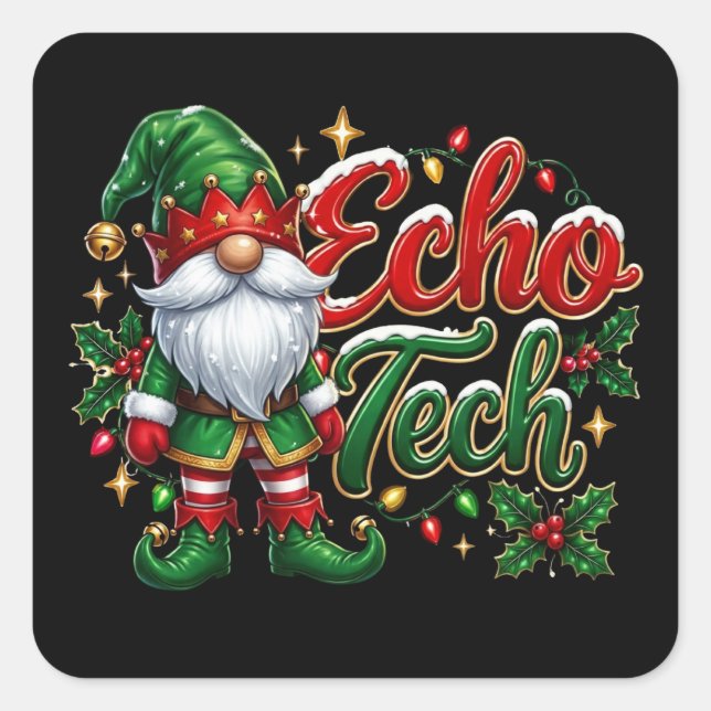 Pegatina Cuadrada Gnome de Navidad Echo Tech (Anverso)