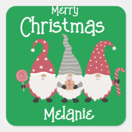 Pegatina Cuadrada Gnome de Navidades lindos personalizables para niñ