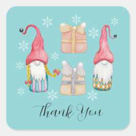 Pegatina Cuadrada Gnome de regalo de Navidad de época