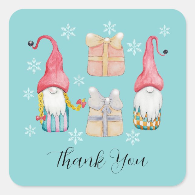 Pegatina Cuadrada Gnome de regalo de Navidad de época (Anverso)