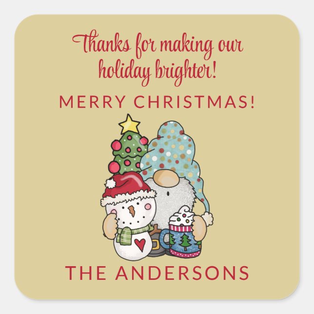 Pegatina Cuadrada Gnome Merry Christmas Party Favor (Anverso)