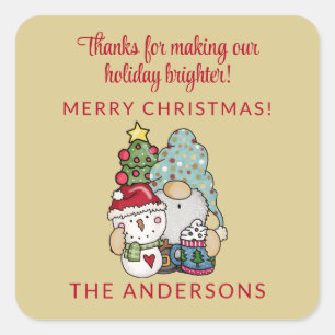 Pegatina Cuadrada Gnome Merry Christmas Party Favor