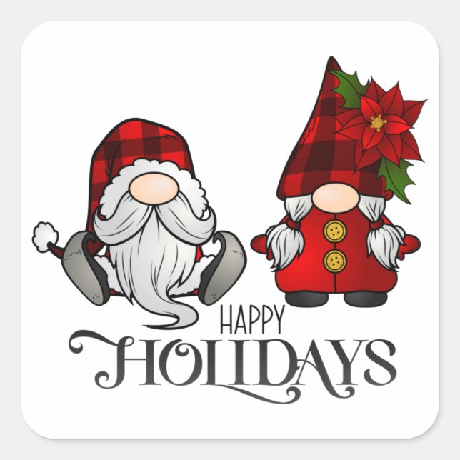 Pegatina Cuadrada Gnome Navidades Felices Fiestas (Anverso)