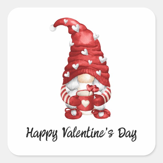 Pegatina Cuadrada Gnome Valentine (Anverso)