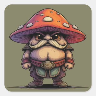Pegatina Cuadrada Gnome Warrior Mushroom