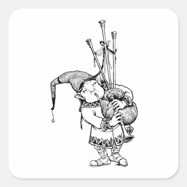 Pegatina Cuadrada Gnome y sus Bagpipes (Anverso)