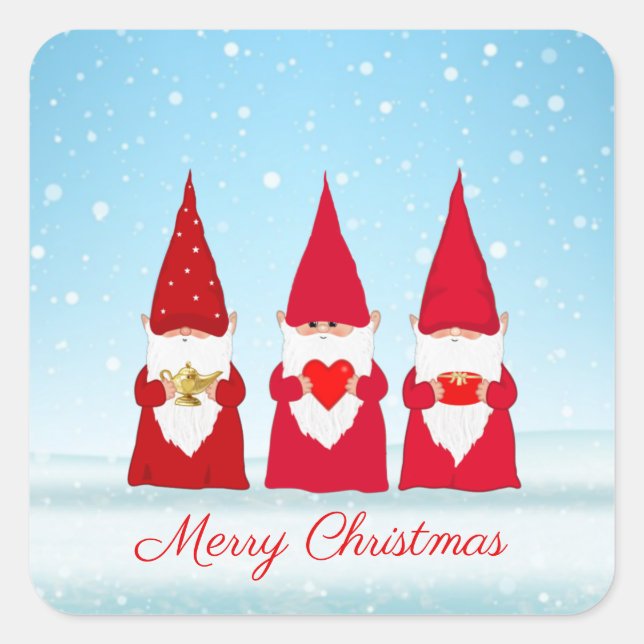 Pegatina Cuadrada Gnomes de navidades en azul claro (Anverso)