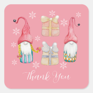 Pegatina Cuadrada Gnomes de regalo de Navidad de época corta