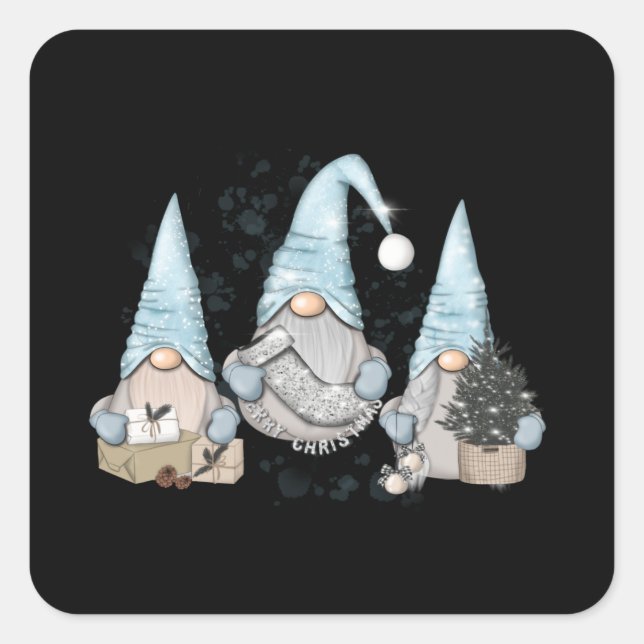 Pegatina Cuadrada Gnomes nórdicos de invierno (Anverso)