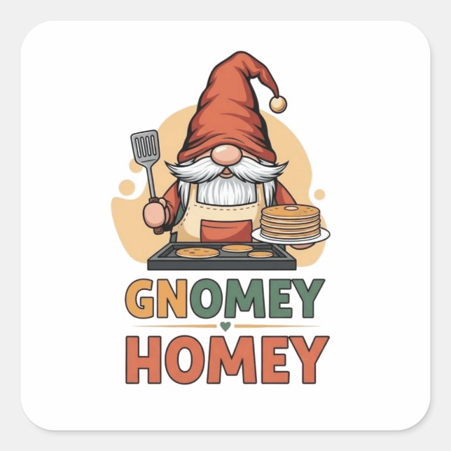 Pegatina Cuadrada Gnomey homey pancakes design (Anverso)