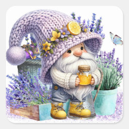 Pegatina Cuadrada Gnomo de lavanda dulce