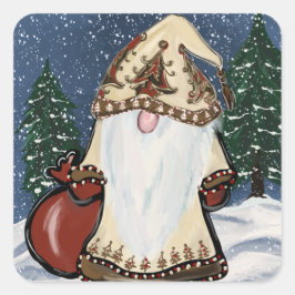 PEGATINA CUADRADA GNOMO DE NAVIDAD