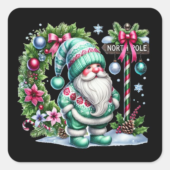 Pegatina Cuadrada gnomo festivo del Polo Norte (Anverso)
