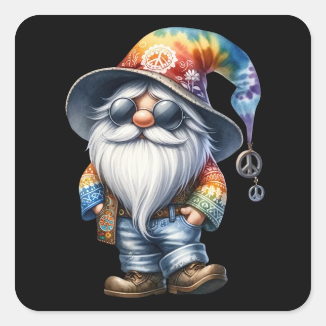 Pegatina Cuadrada Gnomo hippie (Anverso)