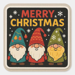 Pegatina Cuadrada Gnomos alegres Sticker de Navidad