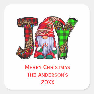 Pegatina Cuadrada Gnomos de Alegría Personalizados Feliz Navidad