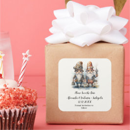 Pegatina Cuadrada Gnomos de la fiesta guardan la fecha