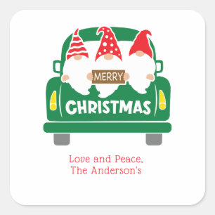 Pegatina Cuadrada Gnomos de Navidad Personalizados en Camioneta Navi