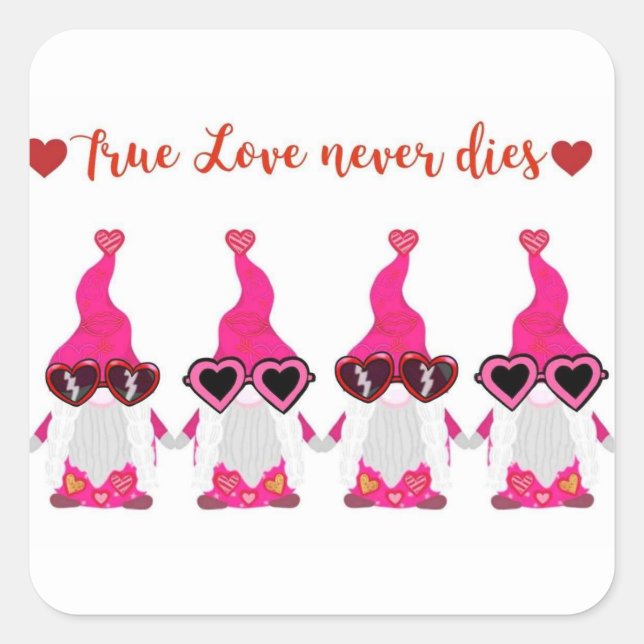 Pegatina Cuadrada gnomos el día de San Valentín (Anverso)