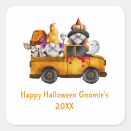 Pegatina Cuadrada Gnomos personalizados de Halloween Camión naranja