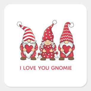 Pegatina Cuadrada Gnomos rojos con corazones Día de San Valentín per
