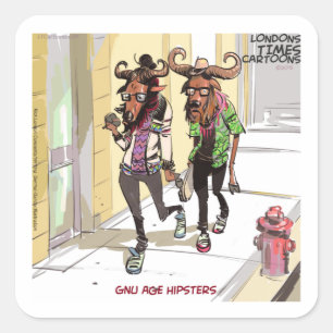 Pegatina Cuadrada Gnús de la Edad Hipsters Rick Londres Divertido