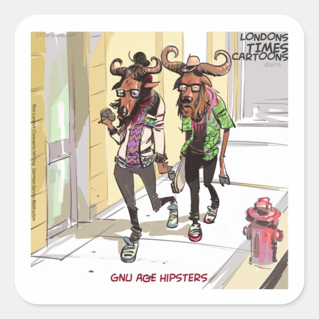 Pegatina Cuadrada Gnús de la Edad Hipsters Rick Londres Divertido (Anverso)