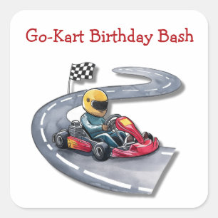 Pegatina Cuadrada Go-Kart Birthday Bash