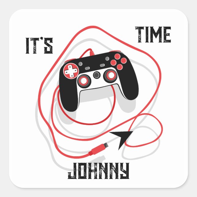 Pegatina Cuadrada Go Play Video Game Gamer Joystick Red Black White. (Anverso)