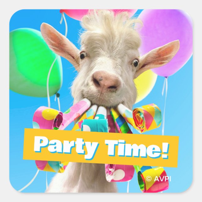 Pegatina Cuadrada Goat with Party Blowers (Anverso)