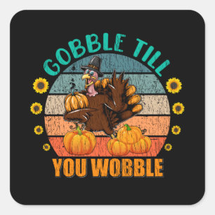 Pegatina Cuadrada Gobble Family Kids Matching Thanksgiving Pajama