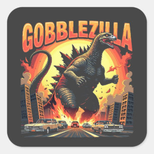 Pegatina Cuadrada Gobblezilla Spooky Turquía Acción de Gracias Gobbl
