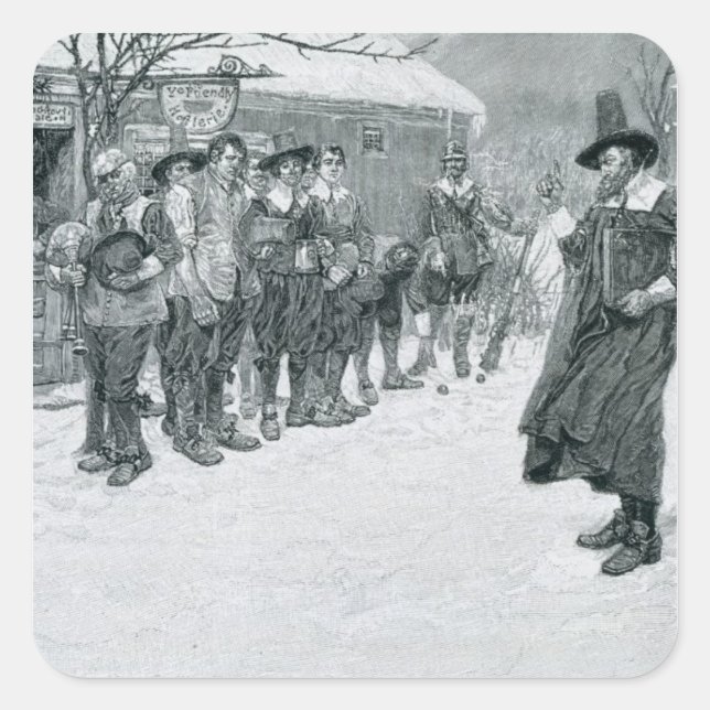 Pegatina Cuadrada Gobernador puritano (Anverso)